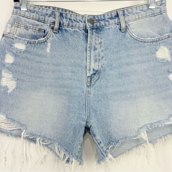 Jelly Jeans Blue 100% Cotton Light Wash Factory Distressed High Rise Denim Short - Picture 5 of 15